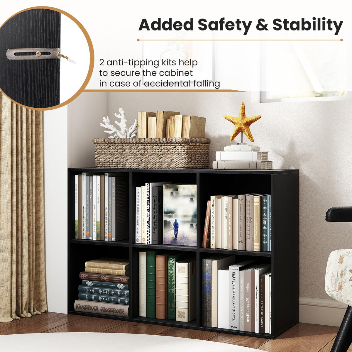 Black 6-Cube 3-Tier Bookcase H7459