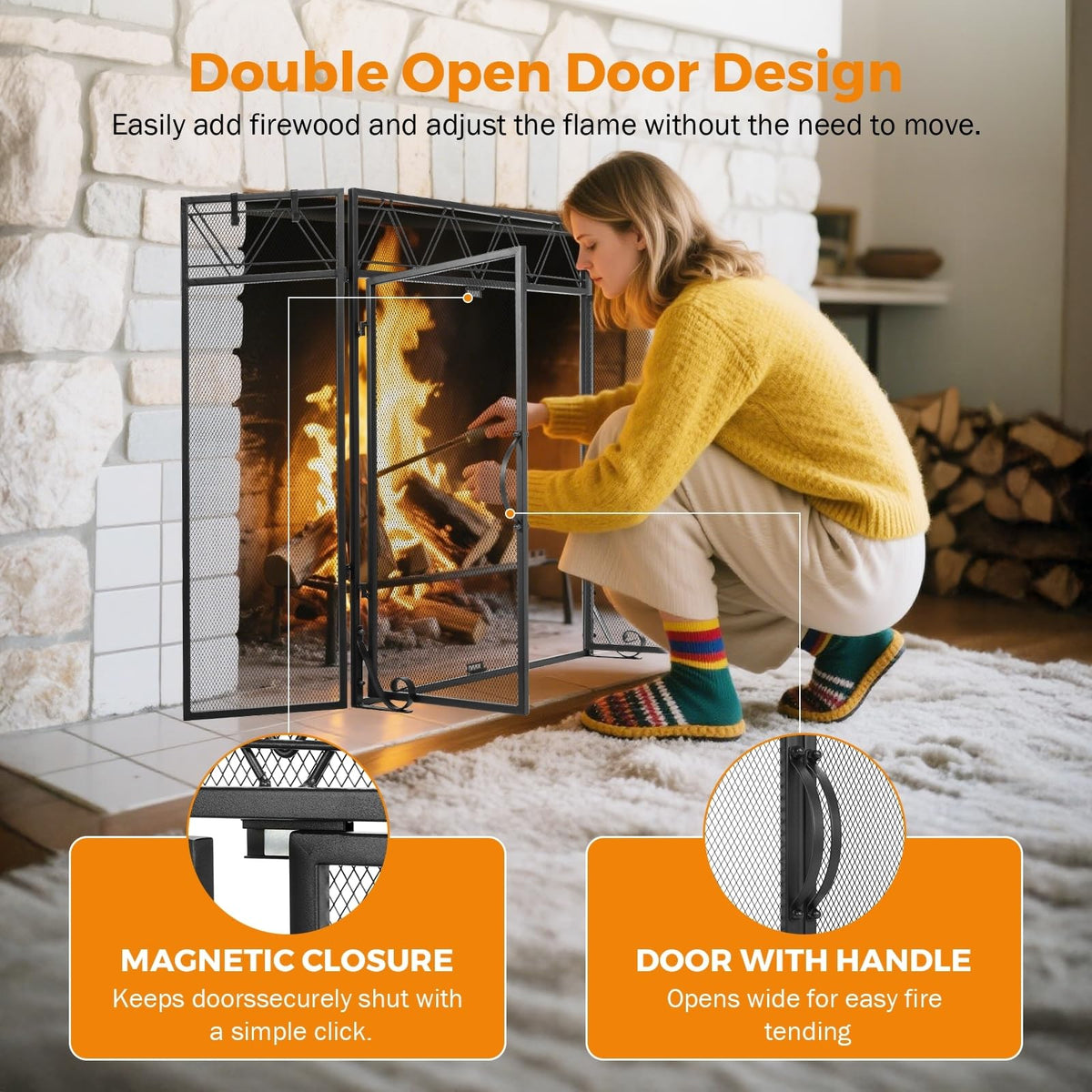 Black Fireplace Screen with Tools Kit & Door W43211