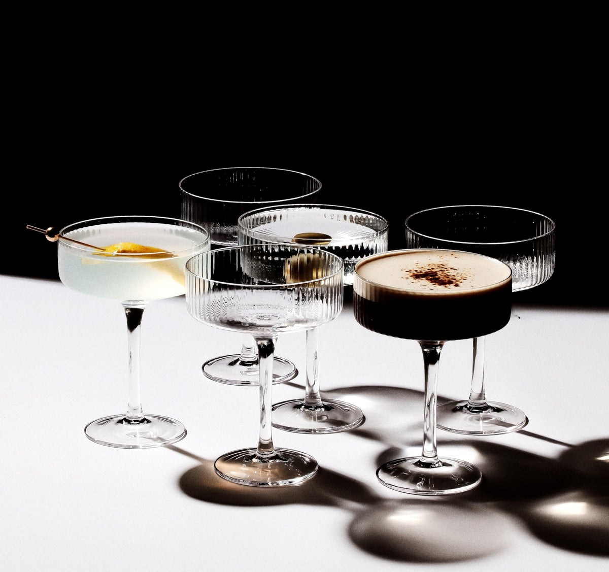 Clear Ribbed Martini Coupe Glasses Set of 2 N23486