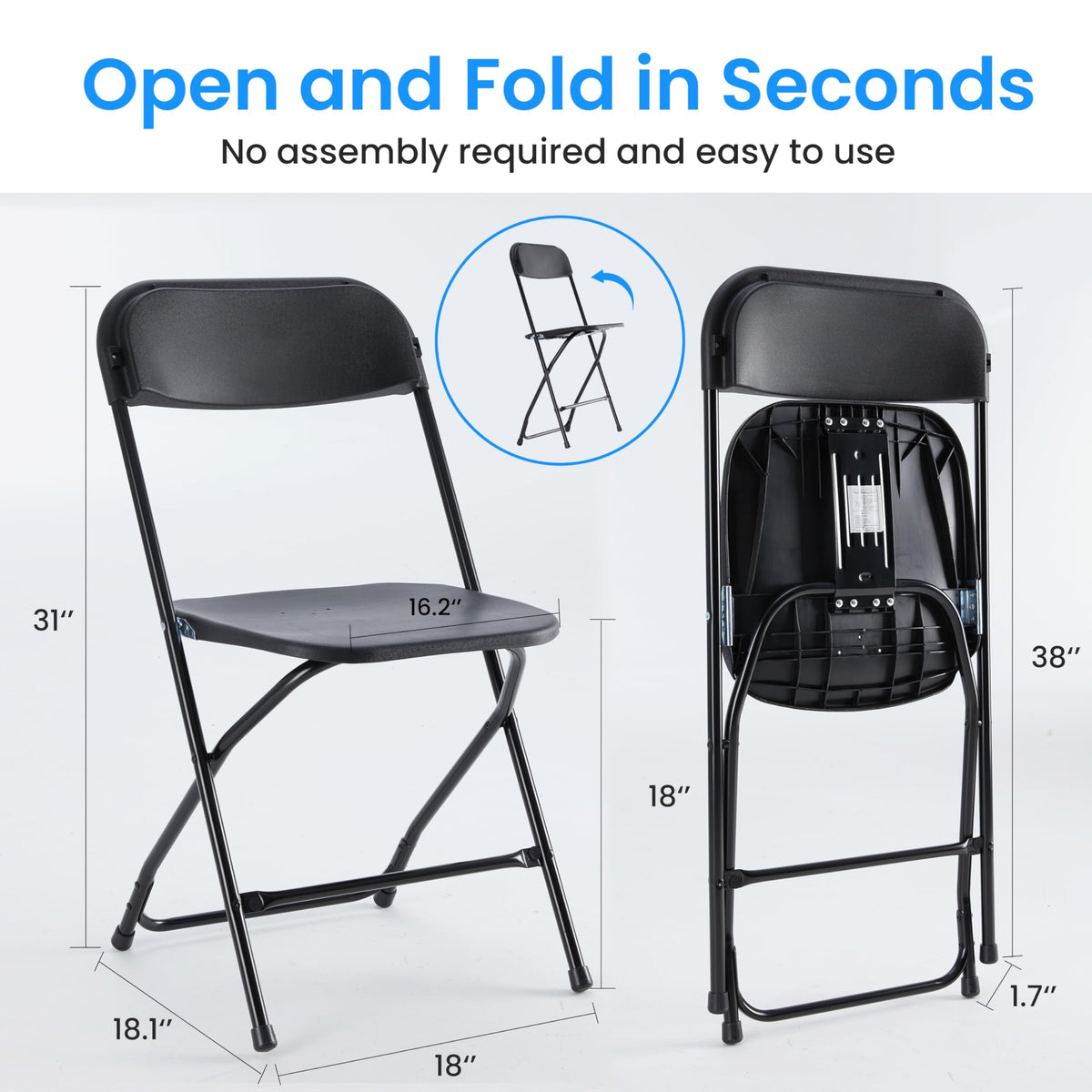 Black 10-Pack Plastic Folding Chair with Metal Frame K725230