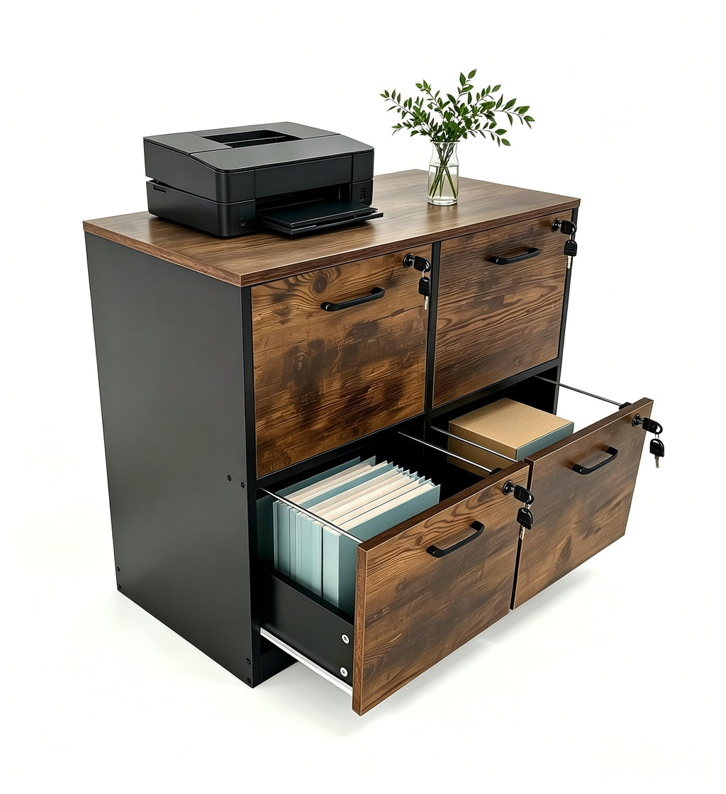 4 Drawer Wooden Lockable File Cabinet B5844