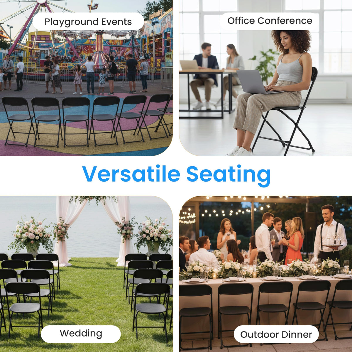 Black 10-Pack Plastic Folding Chair with Metal Frame K725230