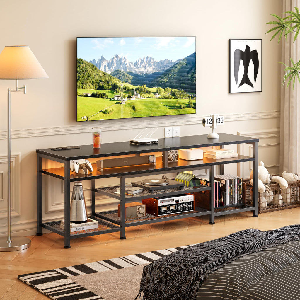 63 Inch TV Stand with Power Outlets & LED Lights, Black V2326