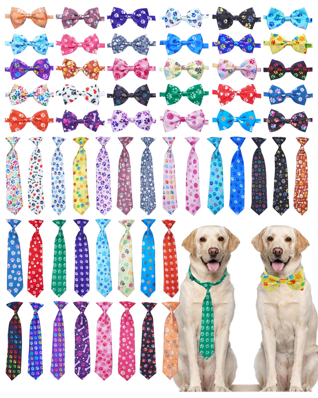 60 Pack Paw Print Dog Bowties and Ties H333