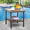Outdoor PE Wicker Side Table with Glass Top H3339