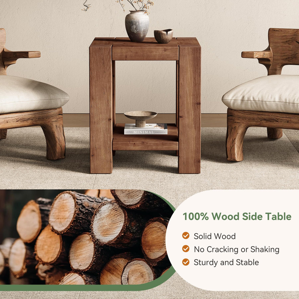 Solid Wood 2-Tier Side Table Set of 2 with Storage Shelves S915498