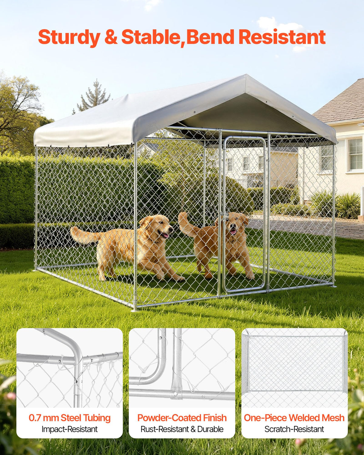 7.55 x 7.55 x 7.05 ft Outdoor Dog Kennel with Roof Cover O37713