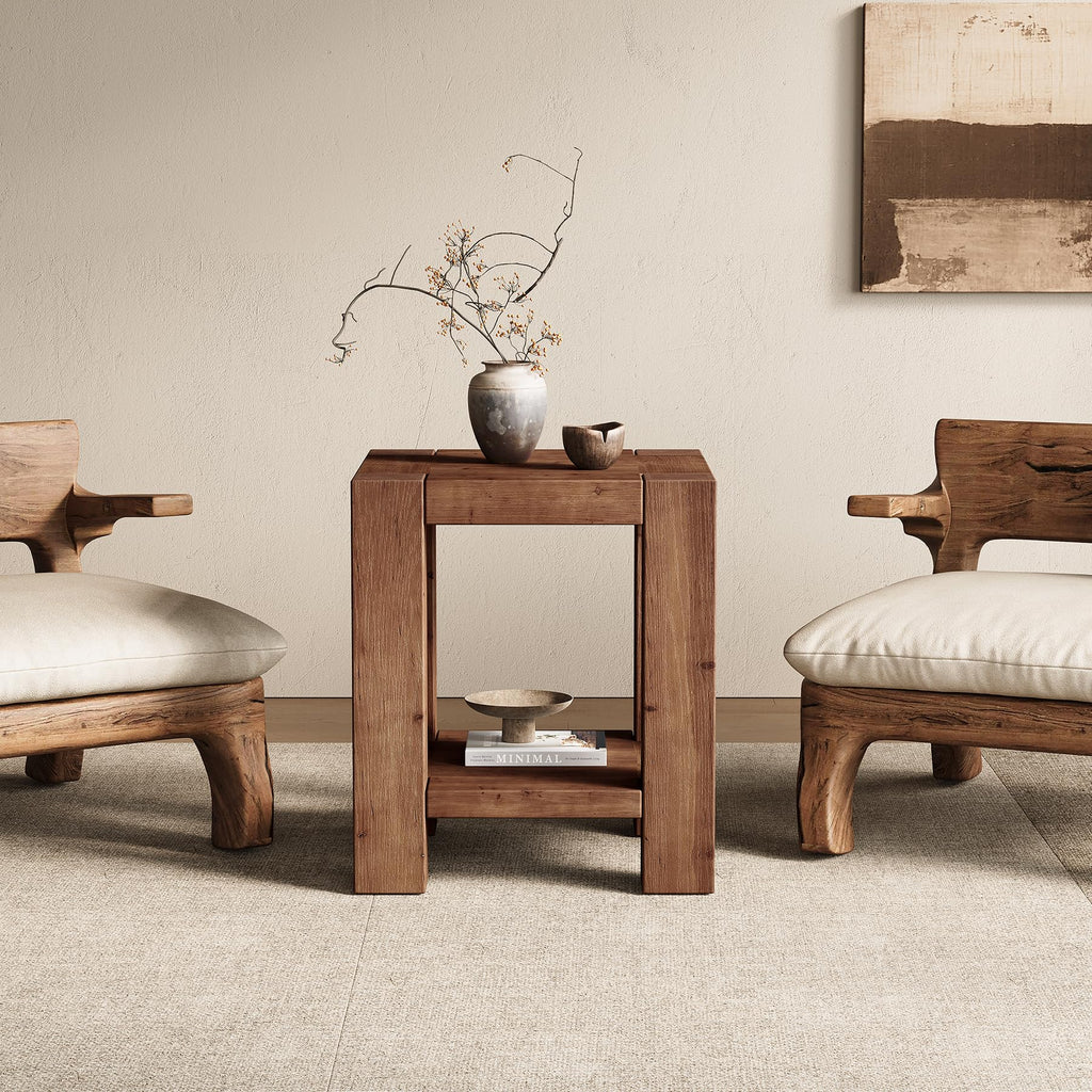 Solid Wood 2-Tier Side Table Set of 2 with Storage Shelves S915498