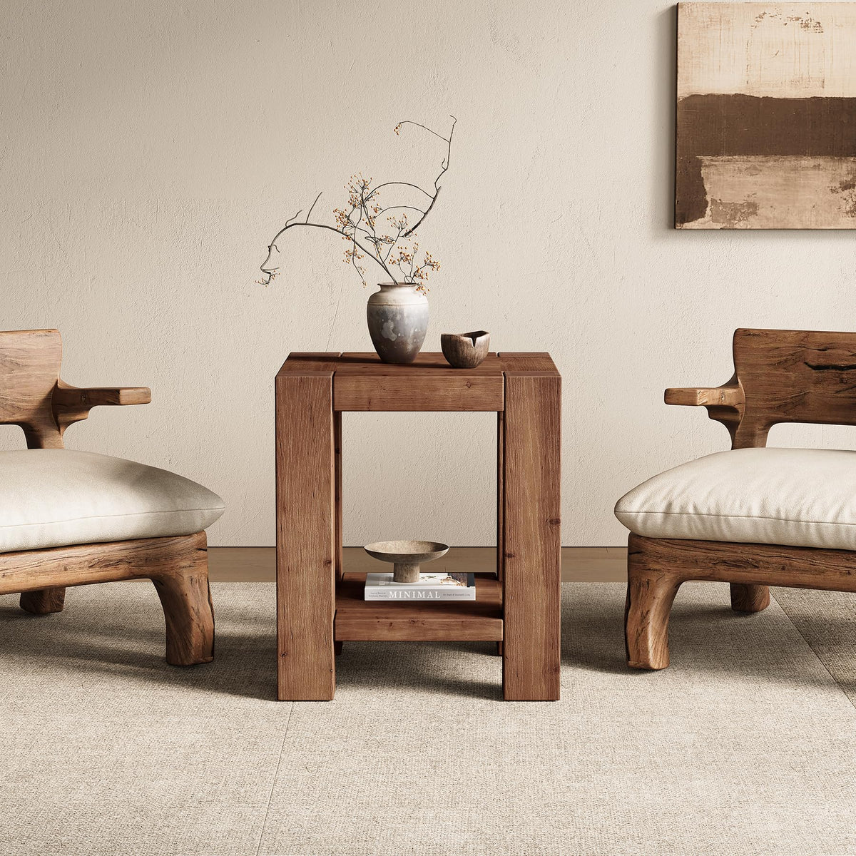Solid Wood 2-Tier Side Table Set of 2 with Storage Shelves S915498