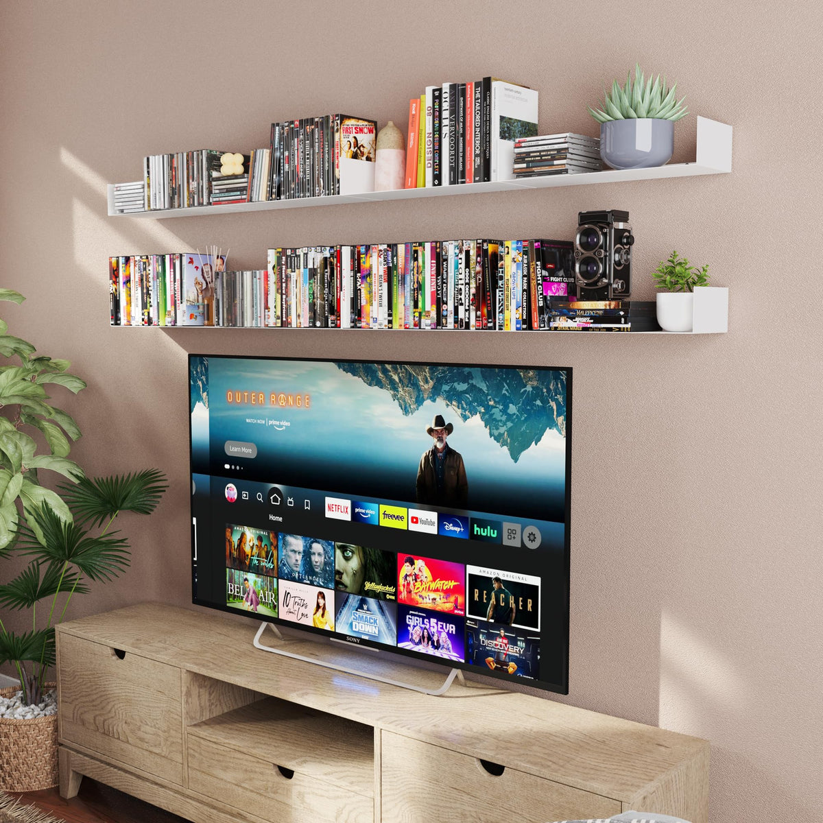 White Metal U Shape Wall Mountable Bookshelf M745020